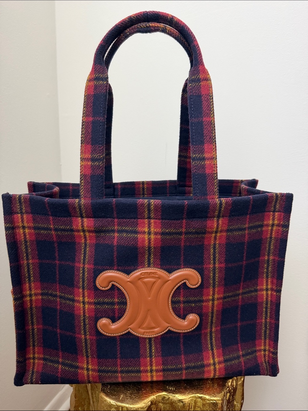 Celine Navy Plaid Large Tote Bag - Picture 3 of 12